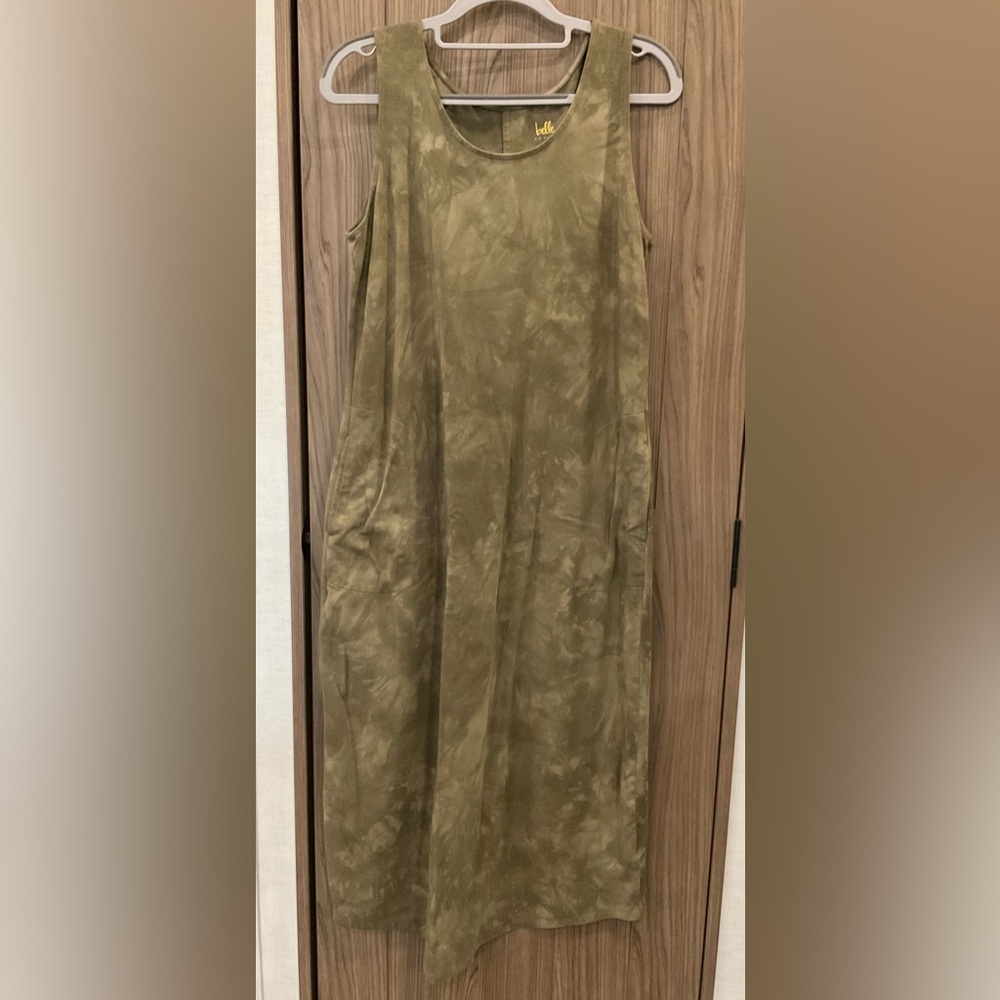 Belle Kim Gravel Womens Green Sleeveless Long Dress W/pockets Size XS